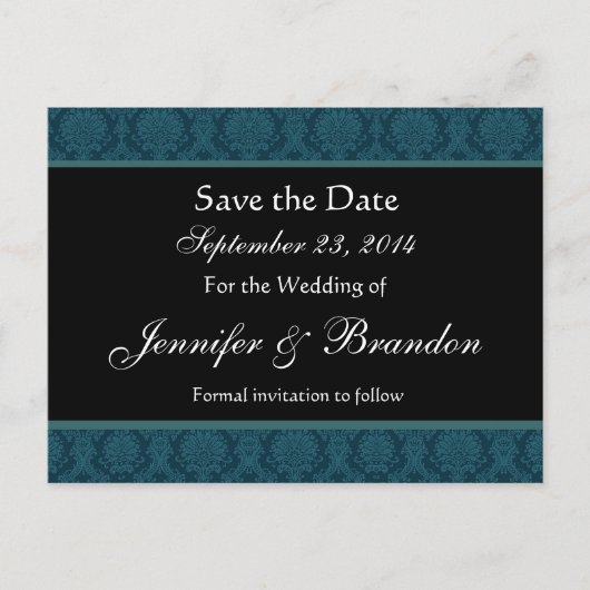Deep Blauwgroen Blue Damask Save Date Briefkaart (Voorkant)