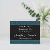 Deep Blauwgroen Blue Damask Save Date Briefkaart (Staand voorkant)