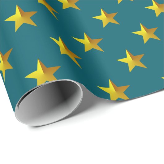 Deep Blauwgroen Blue Gold Stars Cadeaupapier (Rol Hoek)