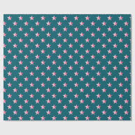 Deep Blauwgroen Blue PInk Stars Cadeaupapier
