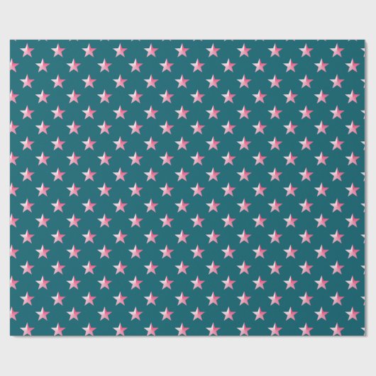 Deep Blauwgroen Blue PInk Stars Cadeaupapier (Vlak)
