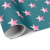 Deep Blauwgroen Blue PInk Stars Cadeaupapier (Rol Hoek)