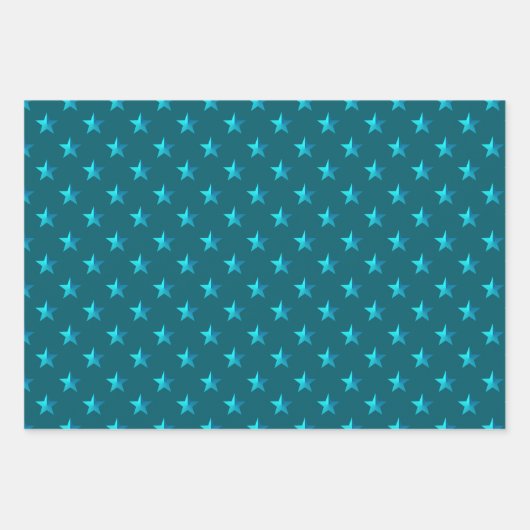 Deep Blauwgroen Blue Silver Gold Stars Inpakpapier Vel (Voorkant)