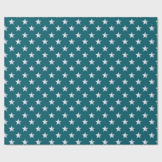 Deep Blauwgroen Blue Silver Stars Cadeaupapier (Vlak)