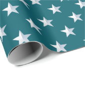 Deep Blauwgroen Blue Silver Stars Cadeaupapier (Rol Hoek)