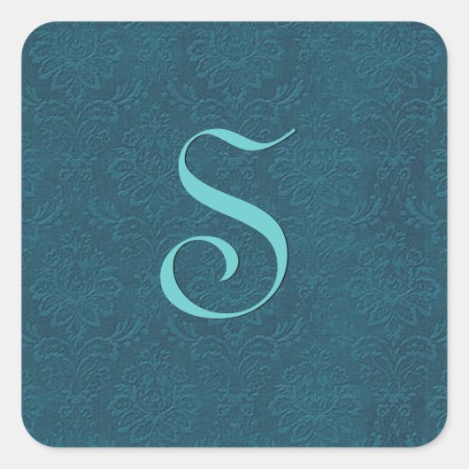 Deep Blauwgroen Bruiloft Monogram Elke Letter B576 Vierkante Sticker (Voorkant)