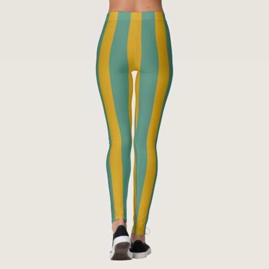 Deep Blauwgroen en Spicy Mustard Stripe Monogram Leggings (Achterkant)