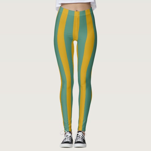 Deep Blauwgroen en Spicy Mustard Stripe Monogram Leggings (Voorkant)