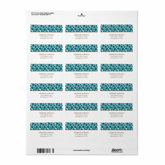 Deep Blauwgroen Giraffe Pattern Etiket (Full Sheet)