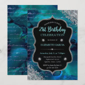 Deep Blauwgroen Glitter Zeemeermin Brieven Verjaar Kaart (Voorkant / Achterkant)