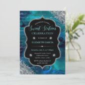 Deep Blauwgroen Glitter Zeemeermin Letters Sweet 1 Kaart (Staand voorkant)