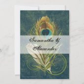 Deep Blauwgroen Peacock Feather Bruiloft Uitnodigi Kaart (Achterkant)