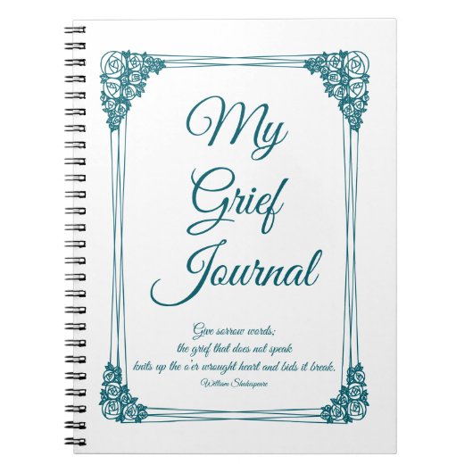 Deep Blauwgroen Roos Cluster Border Grief Journal Notitieboek (Voorkant)