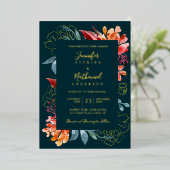 Deep Blauwgroen Rust Oranje Fall Wedding Folie Uitnodiging (Staand Voorkant)