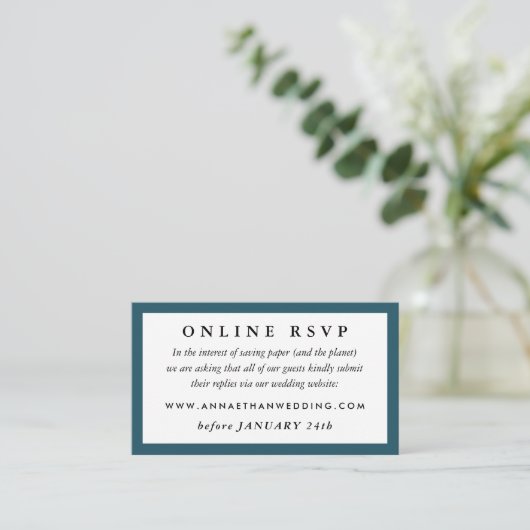 Deep Blauwgroen Wedding Online RSVP-kaart Informatiekaartje (Staand voorkant)