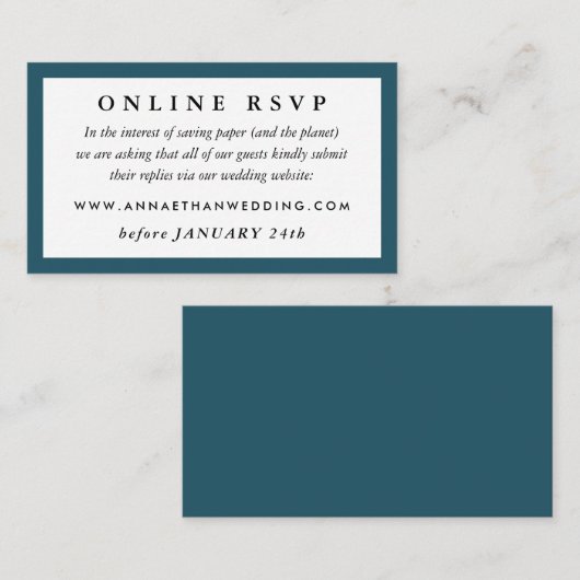 Deep Blauwgroen Wedding Online RSVP-kaart Informatiekaartje (Voorkant / Achterkant)