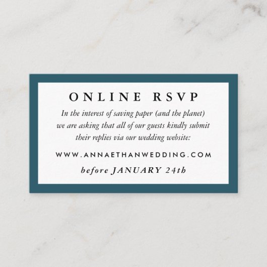 Deep Blauwgroen Wedding Online RSVP-kaart Informatiekaartje (Voorkant)