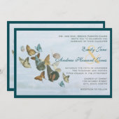 Deep Blauwgroen Whimsical Butterfly Weduwuitnodigi Kaart (Voorkant / Achterkant)