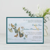 Deep Blauwgroen Whimsical Butterfly Weduwuitnodigi Kaart (Staand voorkant)