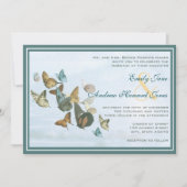 Deep Blauwgroen Whimsical Butterfly Weduwuitnodigi Kaart (Voorkant)