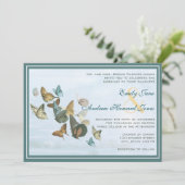 Deep Blauwgroen Whimsical Butterfly Weduwuitnodigi Kaart (Staand voorkant)