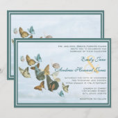 Deep Blauwgroen Whimsical Butterfly Weduwuitnodigi Kaart (Voorkant / Achterkant)