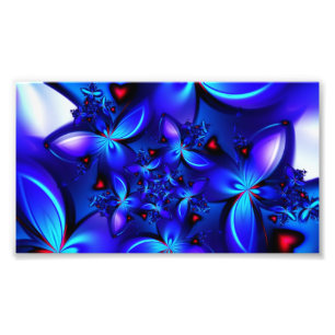 DEEP BLUE ABSTRACTE FRACTALEN GEOMETRISCHE DIGITAL FOTO AFDRUK