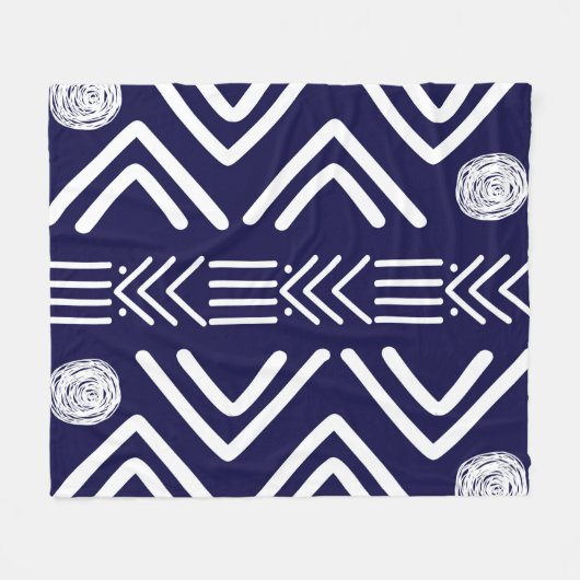 Deep Blue Afrikaanse Bogolan Fleece Deken (Voorkant (Horizontaal))