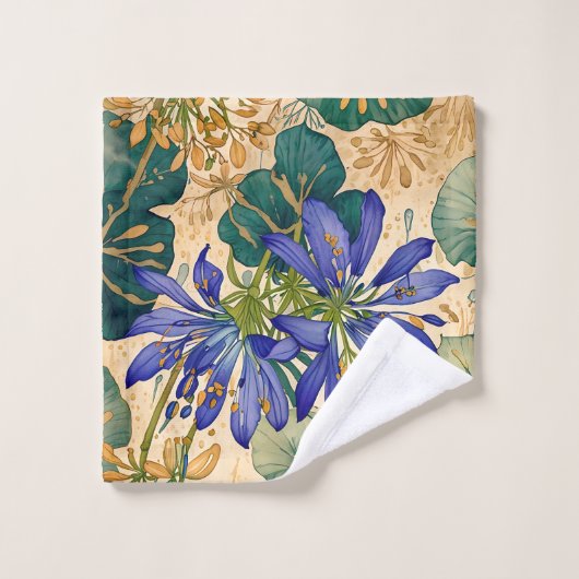 Deep Blue Agapanthus op Tan Bad Handdoek (Wasdoekje)