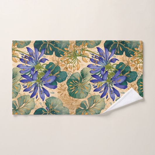 Deep Blue Agapanthus op Tan Bad Handdoek (Handdoek)