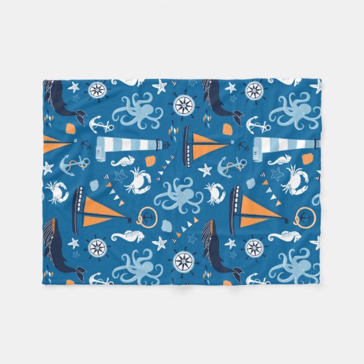 Deep Blue Alle Dingen Nautische Fleece Deken (Voorkant (Horizontaal))
