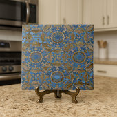 Deep Blue and Gold Ornate Medallion Pattern Tegeltje