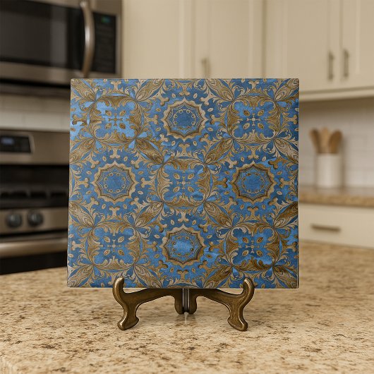 Deep Blue and Gold Ornate Medallion Pattern Tegeltje