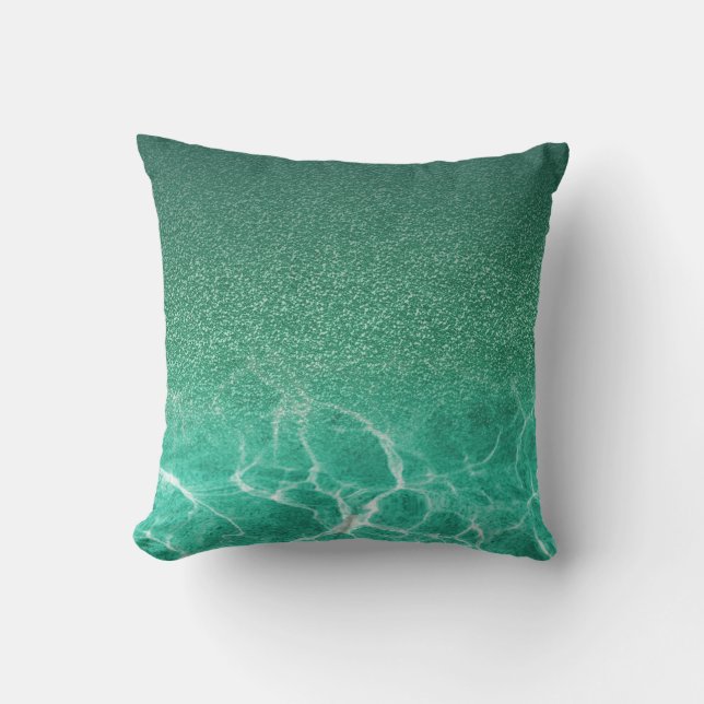 Deep Blue Aqua Glitter Pillow Kussen (Voorkant)