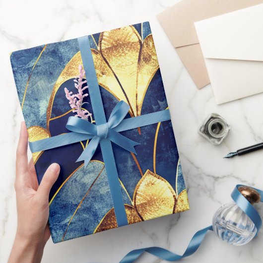Deep Blue Art Deco Cadeaupapier (Geschenken)