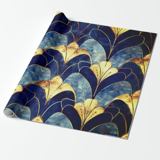 Deep Blue Art Deco Cadeaupapier (Uitgerold)