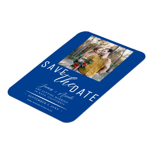 Deep Blue Bewaar de datum Foto Bruiloft Magneet (Linkerzijde)