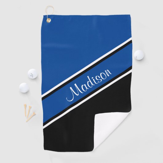 Deep Blue Black Diagonal Stripe Script Name Golfhanddoek (Insitu)