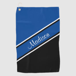 Deep Blue Black Diagonal Stripe Script Name Golfhanddoek