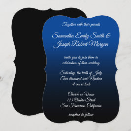 Deep Blue Black Ombre Elegant Calligraphy Wedding Kaart