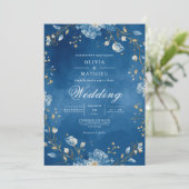 Deep Blue Bloemen Boog Wedding Kaart (Staand voorkant)