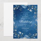 Deep Blue Bloemen Boog Wedding Kaart (Voorkant / Achterkant)