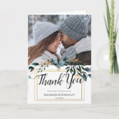 Deep Blue Bloemen Elegante herfst bruiloft Bedankkaart (Voorkant)