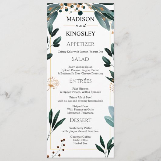 Deep Blue Bloemen Elegante herfst bruiloft Menu (Voorkant)
