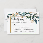 Deep Blue Bloemen Elegante herfst bruiloft RSVP Kaartje (Voorkant)