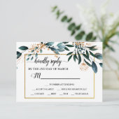 Deep Blue Bloemen Elegante herfst bruiloft RSVP Kaartje (Staand voorkant)