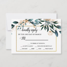 Deep Blue Bloemen Elegante herfst bruiloft RSVP Kaartje