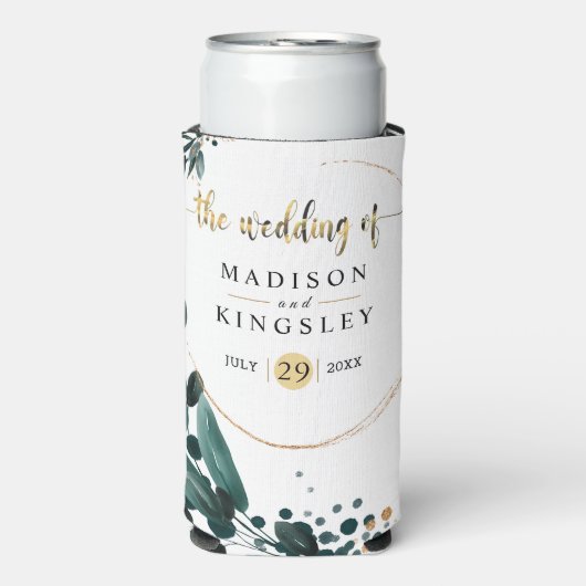 Deep Blue Bloemen Elegante herfst bruiloft Seltzer Blikjeskoeler (Seltzer Voorkant)