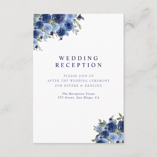 Deep Blue Boho Florals – Rustic Wedding Informatiekaartje (Voorkant)