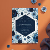Deep Blue Botanical Bloom Wedding Kaart